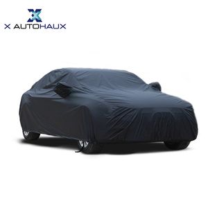 X Autohaux Universal Black Breathable Waterproof Fabric Cover w Mirror Pocket Winter Snow Summer Full Car Protection COVERS