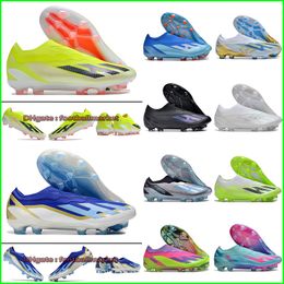 X Crazyfast Messis Laceless FG Chaussures de football Bottes Crampons pour hommes femmes enfants football de crampon scarpe da calcio Fussballschuhe botas futbol Chaussure Firm Ground 02