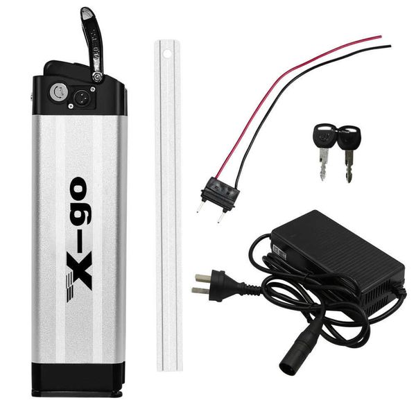 X-go stock en Australia, batería de iones de litio para bicicleta eléctrica plateada de 24V, 36V, 48V, 10AH y 13AH, para Motor de 250W y 350W con cargador de 2A