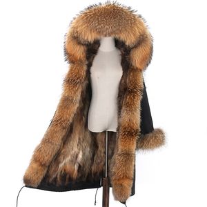 X-long imperméable Parka veste d'hiver femmes manteau de fourrure véritable col de fourrure naturelle capuche grande fourrure vêtements d'extérieur détachables 210910