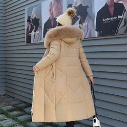 X-lange winter donsjack vrouwen hooded solide casual damesjas met bontkraag dikke overjas vrouw 210923