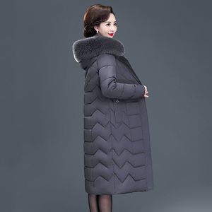 X-long Mujeres Abrigos Slim Office Ladies Chaqueta de invierno de mujer sólida con capucha con cuello de piel Algodón grueso acolchado Tallas grandes Parkas 201030