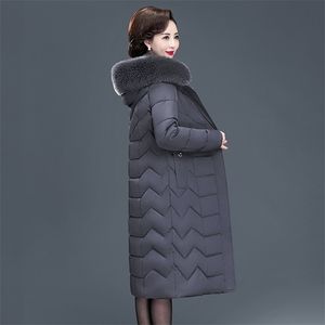 X-long femmes manteaux mince bureau dames solide femmes veste d'hiver à capuche avec col en fourrure épais coton rembourré Parkas 211108