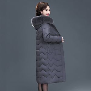 X-long femmes manteaux mince bureau dames solide veste d'hiver pour femmes à capuche avec col de fourrure épais coton rembourré Parkas 211011