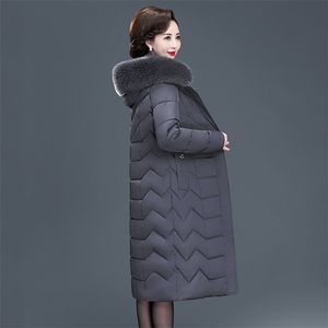X-long femmes manteaux mince bureau dames solide veste d'hiver pour femmes à capuche avec col de fourrure épais coton rembourré Parkas 211013