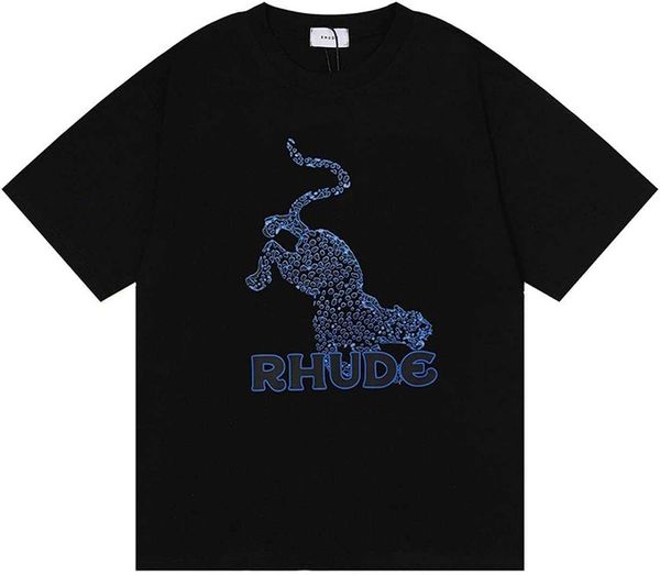 x Rhude Camiseta para hombre Algodón Verano Moda Leopardo Camisas Camiseta clásica Hip Hop Camiseta Retro Manga corta Top Ropa para hombres Mujeres