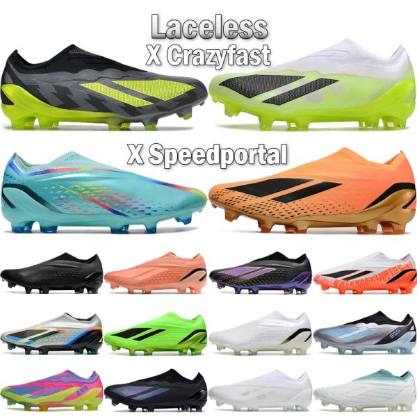 X Speedportal Crazyfast FG Zapatos de fútbol para hombre Tacos de diseñador sin cordones Clear Aqua Nightstrike Beyond Fast Pearlized Game Data Solar Green Botas de fútbol bajas Tamaño 39-4