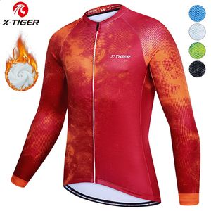 Tiger Mens Cycling Jersey Hiver Shirt Thermal à manches longues avec 4 poches arrière Vêtements de vélo en polaire Jeresy 240328