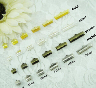 Envío gratis X030 Nueva 500pcs 25mm DIY Jewelery Cord ends y Ribbon Ends - Crimp Ends en Silver Gold Bronce Cobre