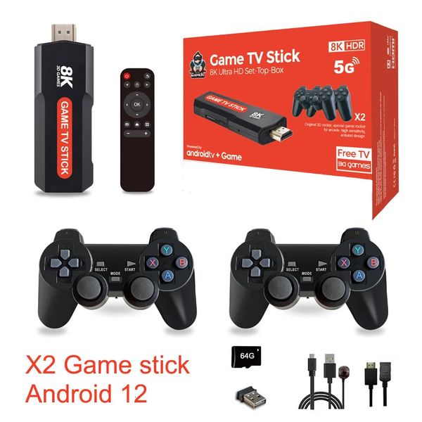 X2 Clé de jeu vidéo Android 12 8K TV BOX Double système 24G5G Double contrôleur sans fil Rétro 10000 Jeux pour garçon Cadeau de Noël 240123