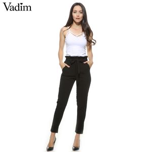 X201710 femmes OL en mousseline de soie taille haute sarouel noeud papillon cordon doux taille élastique poches pantalons décontractés pantalones ZC047