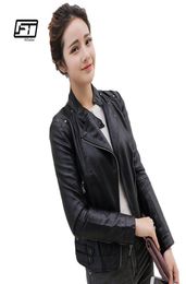 X201711 осень-зима женские куртки из мягкой искусственной кожи из искусственной кожи с круглым вырезом черный пиджак на молнии пальто мотоциклетная верхняя одежда4532454