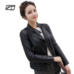 x201711 Automne Hiver Femmes Faux Cuir Souple Vestes PU O Cou Noir Blazer Fermetures À Glissière Manteau Moto Survêtement