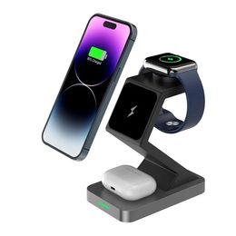 Chargeur Sans Fil Magnétique X3 15W Pour iPhone / iWatch / AirPods Support De Charge Rapide 3-en-1 - Blanc