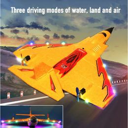 X320 Agua de agua y aire de 3in1 RC con luz de ala fija que tira a mano EPP EPP RC Airplane Fighter Glider Aircraft Toys 240430