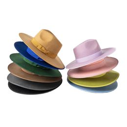 X510 Llegada Unisex Wool Fedora Hat Breh Brim Panama Hats Women Ribbon Jazz Caps 240410