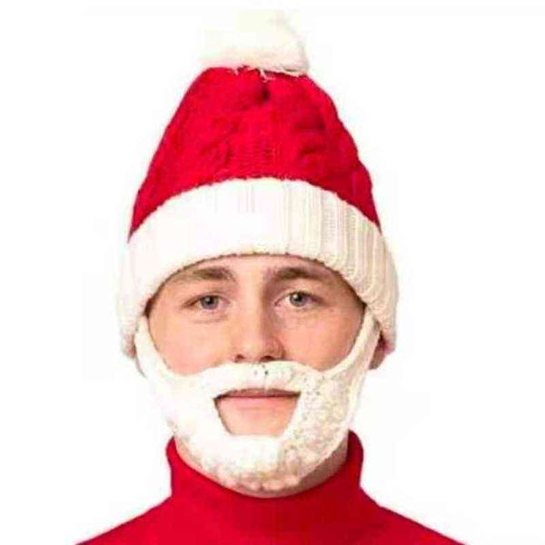 X5XE Bonnet de Père Noël tricoté Barbe Crochet Bonnet de Noël Vacances Adultes Enfants Unisexe pour le Nouvel An Fournitures de fête de vacances Y21111