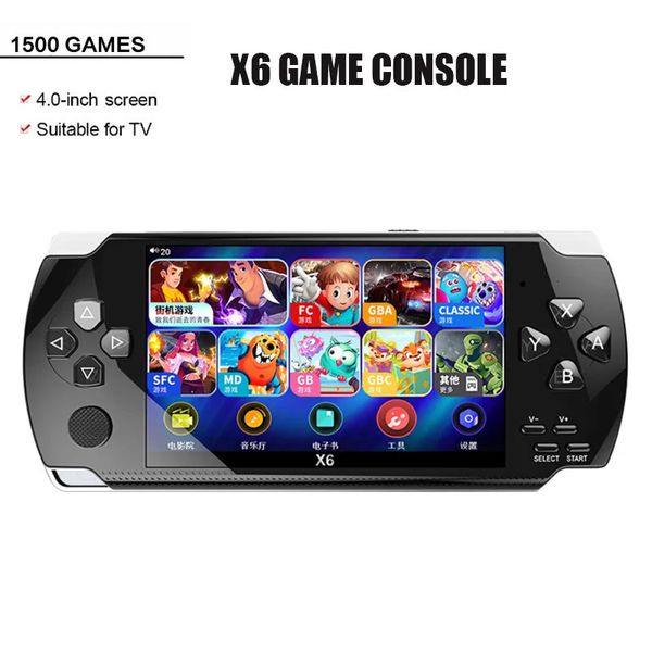 X6 4,0 pouces Console de jeu portable portable 8g 32g Préinstaller 1500 jeux gratuits Support TV Out Machine de jeu vidéo Boy Player 240124
