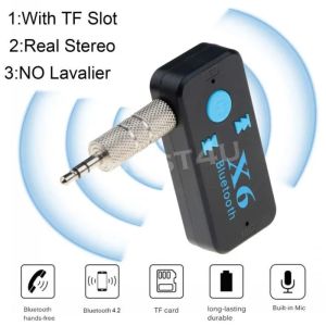 X6 Bluetooth-ontvanger Auto-adapter Aux-kit Ondersteuning TF-kaart A2DP Audio Stereo Bluetooth HandFree-ontvanger voor iPhone