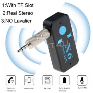 Receptor Bluetooth X6, adaptador auxiliar para coche, Kit auxiliar, compatible con tarjeta TF, A2DP, Audio estéreo, Bluetooth, receptor manos libres para iphone