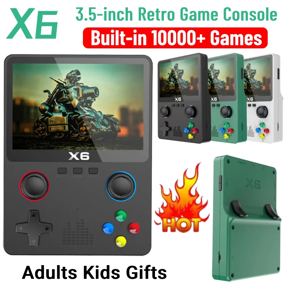 X6 IPS tela de 3,5 polegadas Handheld Game Player 3D Joystick dual 11 Simuladores MP5 Console de videogame para FC SFC NES GBA MD PS1 Arcade Kids Gifts