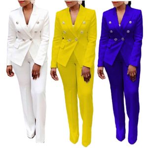 X6035 nieuwkomers dames elegante solide kleurpakken die zijn ingesteld voor vrouwen blazer en broekbedrijf