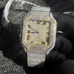 X73N 448U Autre montre-bracelet étoile montre-bracelet or rose mixte argent grand diamant chiffres romains luxe MISS carré mécanique hommes glaçage zircone cubique