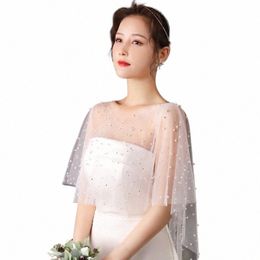 x7yc Femmes Sheer Tulle Plissé De Mariage Châle Rhineste Perle Perles Blanc Capelet Boléro Vintage Haut Bas Haussement D'épaules Cover Up 18Zr #