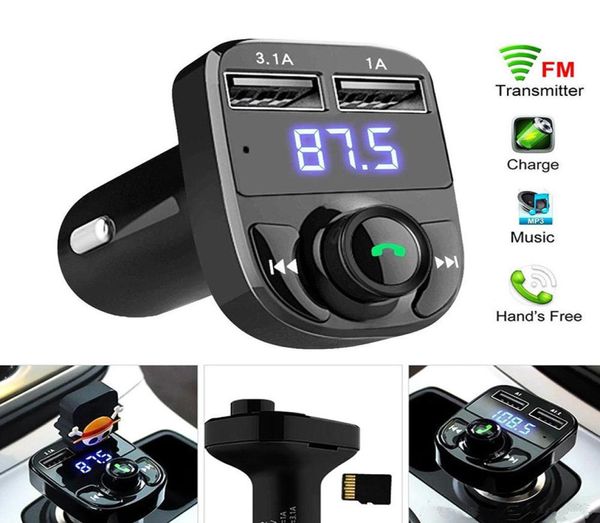 X8 voiture FM Transmetteur Modulateur AUX Bluetooth Handsfree O Récepteur MP3 Pléchir 3.1a Charge rapide Double USB avec package de boîte 9751028