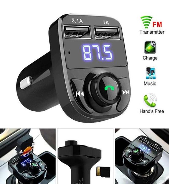 X8 voiture FM TRANSMERTER AUX Modulateur Bluetooth Handsfree O Récepteur MP3 Pléchir 3.1a Charge rapide Double USB avec package de boîte2971851