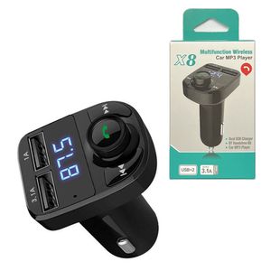 X8 FM Transmisor inalámbrico Aux Modulador Cargadores Bluetooth Manos libres Car Kit Reproductor de audio Carga Dual USB Cargador para iPhone 13 12 11 Pro Max X 8 7 Plus y Samsung