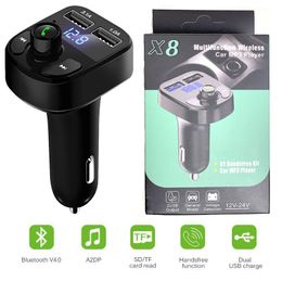 X8 Transmisor inalámbrico FM Modulador auxiliar Kit manos libres Bluetooth Reproductor de MP3 y audio para automóvil con cargador de teléfono rápido 3.1A Cargador USB dual con caja de venta al por menor