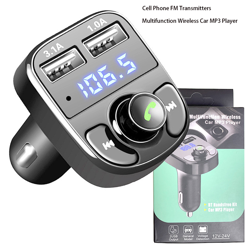 X8 Phone FM Transmitter Multhfunction Wireless Car MP3 Player BT Handsfree Kit Radio Modulator Car Audio Receiver TF Card Slot 3.1A Quick Charge Dual USB Ports With Box