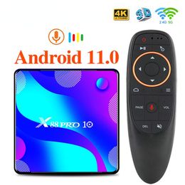 X88 PRO 10 TV Box Android 11 4G 64GB 32GB Rockchip RK3318 1080p 4K 5G Wifi Ondersteuning Google Play Store Media Player Met G10S Spraakbesturing