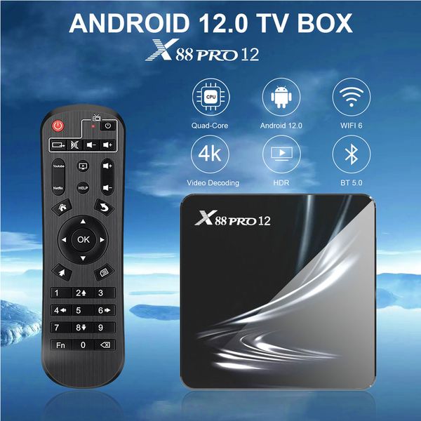 X88 Pro 12 Android TV Box 4K HD de doble banda 5G WIFI 6 Android 12 RK3318 BT Receptor de TV inteligente Reproductor multimedia HDR USB 3.0 Set Top Box