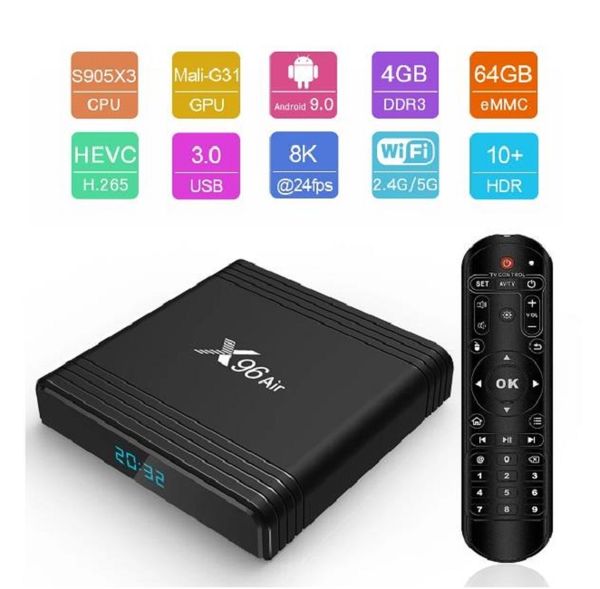 X96 Air 2G16G 4G 32G 64G Android 9,0 TV Box Amlogic S905X3 100M 8K TV Box Quad Core 2,4G 5GHz frente a X96 H96 MAX