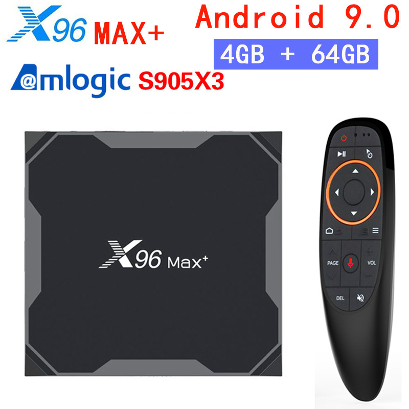 X96 Max+ Smart TV BOX Android 9.0 Amlogic S905X3 Quad Core 4GB 64GB 2.4G5GHz Wifi Bluetooth 1000M 8K Set-top box met spraakafstandsbediening