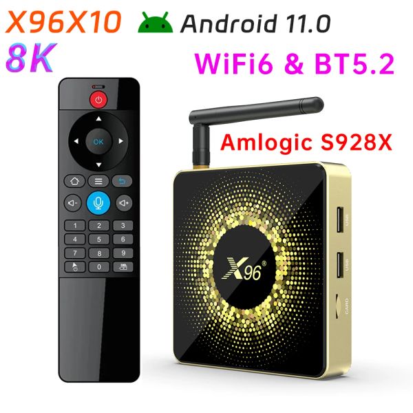 X96 X10 Amlogic S928X Android 11.0 Boîtier TV 8K Ultra HD H.265 HEVC WiFi-6 BT5.2 1000M LAN AVI 4G/32G 8G/64G X96X10