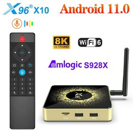 X96 X10 Amlogic S928X Dispositivo de TV inteligente Android 8GB RAM 64GB ROM soporte 8K USB3.0 Wifi6 Bluetooth 5,2 1000M LAN Google Voice Set Top Box