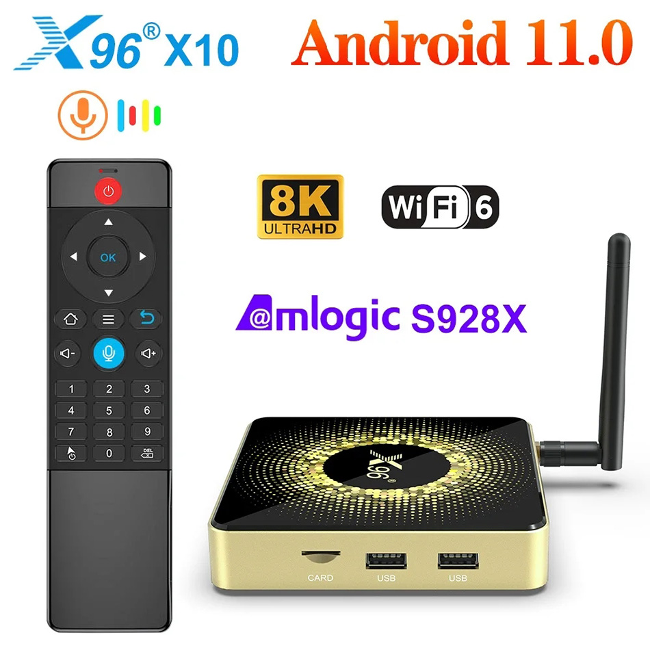 X96 X10 Amlogic S928X Android Akıllı TV Kutusu 8GB RAM 64GB ROM Desteği 8K USB3.0 WiFi6 Bluetooth 5.2 1000m LAN Google Voice Set Üst Kutusu