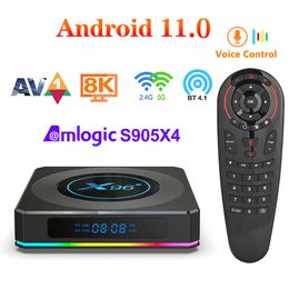 X96 X4 Amlogic S905X4 Smart RGB Light TV Box Android 11 4G 64G Wifi AV1 Media Player TVBOX 8K Set topbox Met Voice Air Mouse Mini toetsenbord