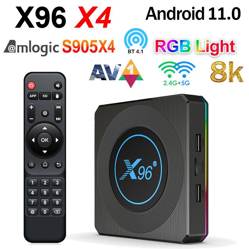 Android 11 TV BOX X96 X4 Amlogic S905X4 4G 64GB RGB Licht TVBOX Unterstützung AV1 8K Dual Wifi BT4.1 32GB Set TopBox X96X4