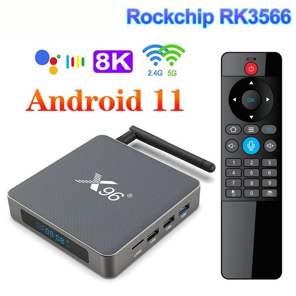 X96 X6 TV Box Android 11 8 Go de RAM 128 Go RK3566 Prise en charge 4K 2T2R MIMO Dual Wifi 4G 64GB 32GB avec télécommande Bluetooth