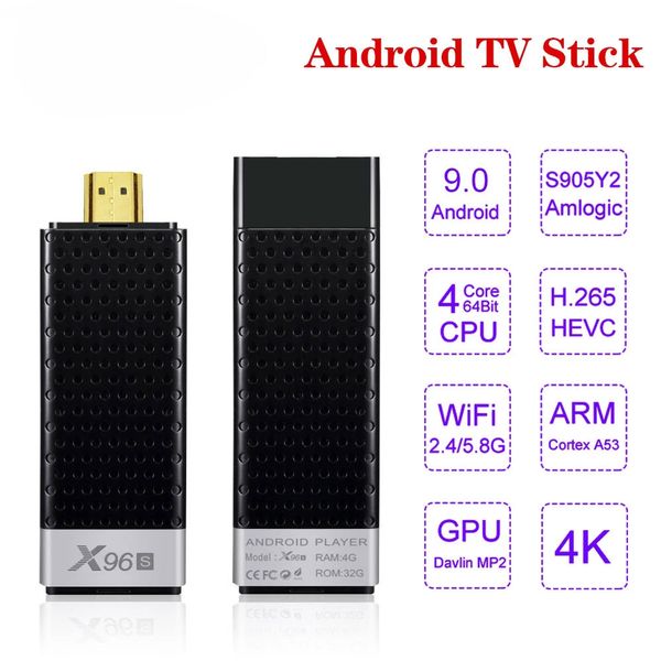 Clé de télévision X96S Android 9.0 Amlogic s905Y2 Quad Core 4 Go de RAM 32 Go de ROM 2.4 / 5G WIFI BT4.2 Lecteur multimédia intelligent 4K