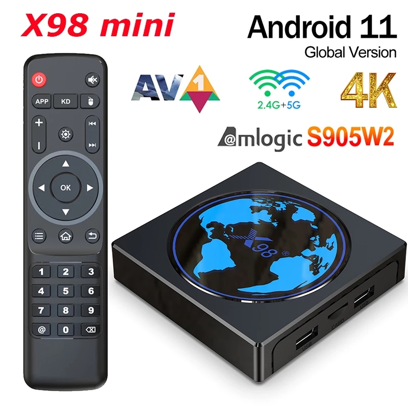 X98 Mini 2GB 16GB Smart TV Box Android 11 x98mini Amlogic S905W2 Квадроцикл 2,4G 5G Wi -Fi 100M 4K 60FPLE Media Player