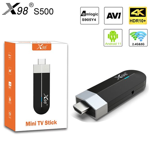 X98 S500 Android 11 clé TV Amlogic S905Y4 Quad Core 4G 32G AV1 4K 60fps 5G Wifi lecteur Google Youtube X98 Dongle TVBox