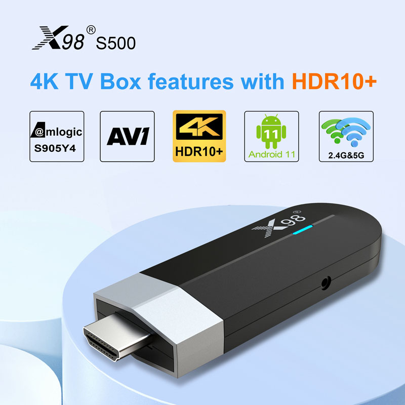 X98 S500ミニTVスティックアンドロイド11.0 AMLOGIC S905Y4 4GB 32GB 2.4G 5G WiFi付きBT 4KスマートプレーヤーTVBOXドングルセットトップボックス