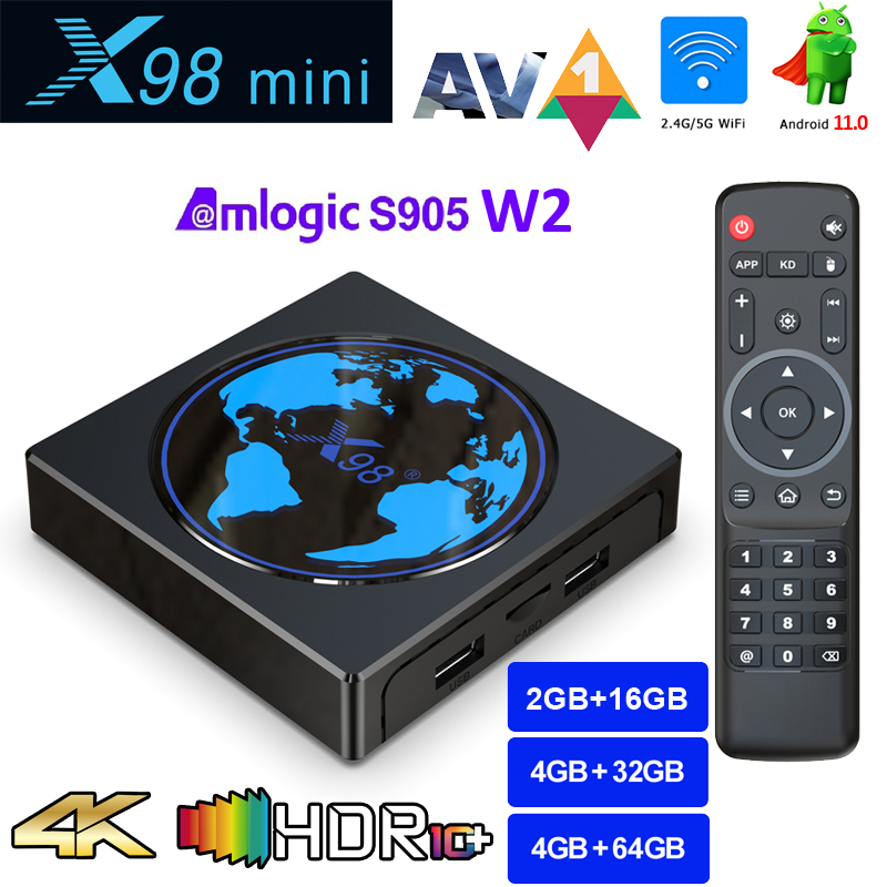 X98mini Amlogic S905W2 TV Box Android 11 4G 64GB X98 mini Ondersteuning AV1 Wifi BT Mediaspeler 4GB32GB Set TopBox