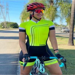 Xama Go Pro Team Triathlon Set Womens Cycling Jersey Suit One Piece Short Sleve Macaquinho Ciclismo Feminino Gel Pad 240307