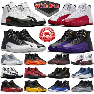 Met doos 12s jumpman 12 basketbalschoenen heren Cherry Field Paars Playoffs Royalty Zwart Rood Taxi Stealth Briljant Oranje Flu Game heren trainers sport sneakers